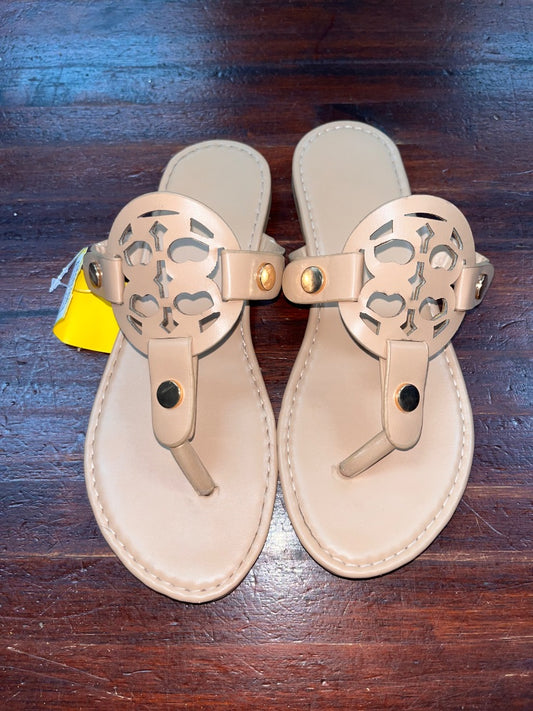 TAN  CIRCLE CUT OUT FLIP FLOPS, SHOES A6