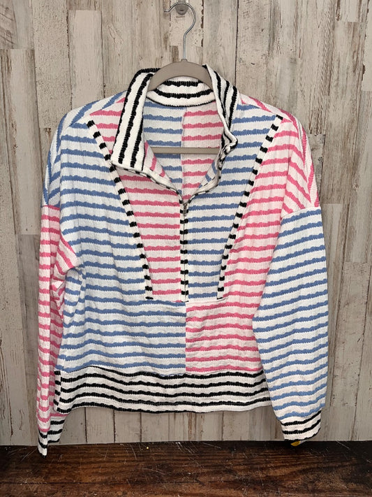 BLUE/PINK  STRIPE 1/4 ZIP PULLOVER, LADIES S