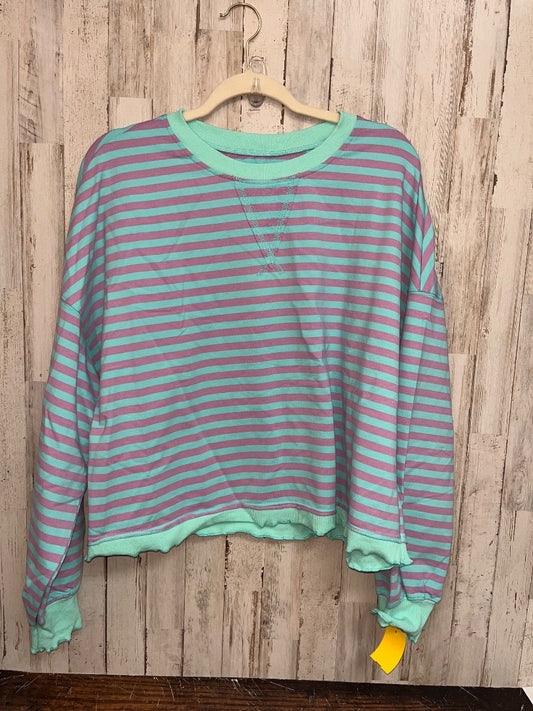 PURPLE/TEAL  STRIPE CROP SWEATSHIRT, LADIES M