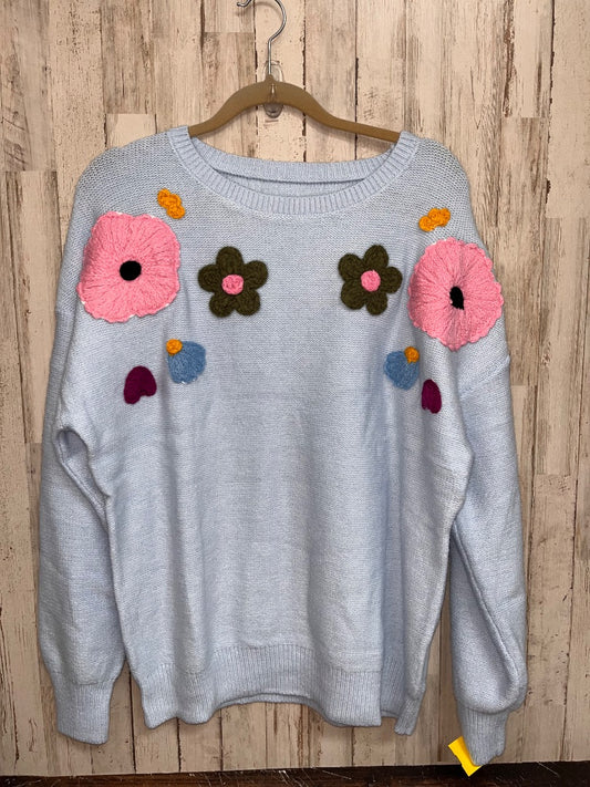 LT BLUE  KNIT FLOWER TOP, LADIES L