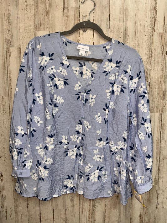BLUE LIZ CLAIBORNE PRINTED BUTTON TOP, LADIES L