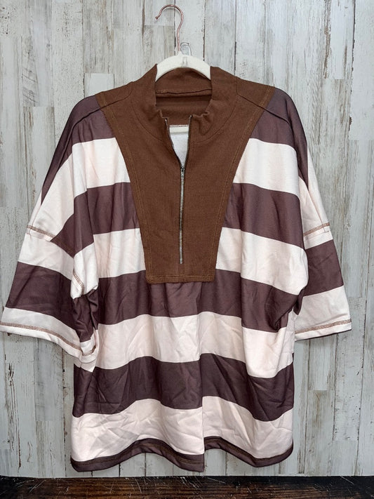 BROWN  STRIPE 1/4 ZIP TOP, LADIES XL