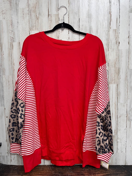 RED  STRIPE SLEEVE TOP, LADIES XL