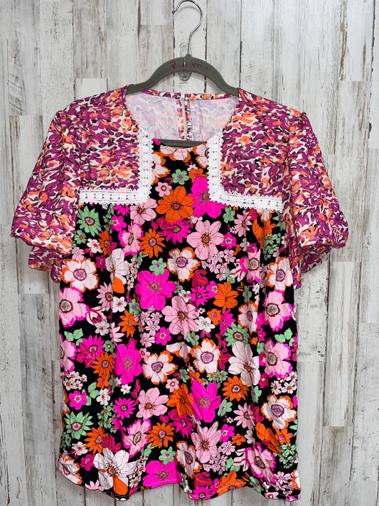 BLACK/PINK  FLORAL TOP, LADIES XL