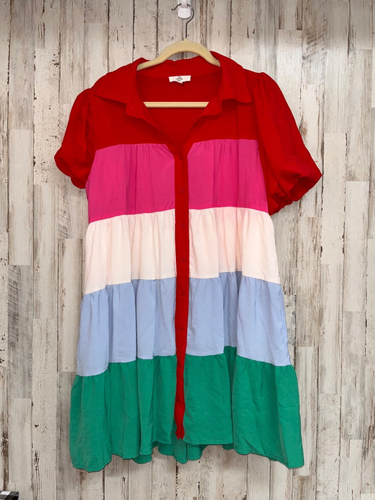 RED/PINK ENTRO TIER DRESS, LADIES M