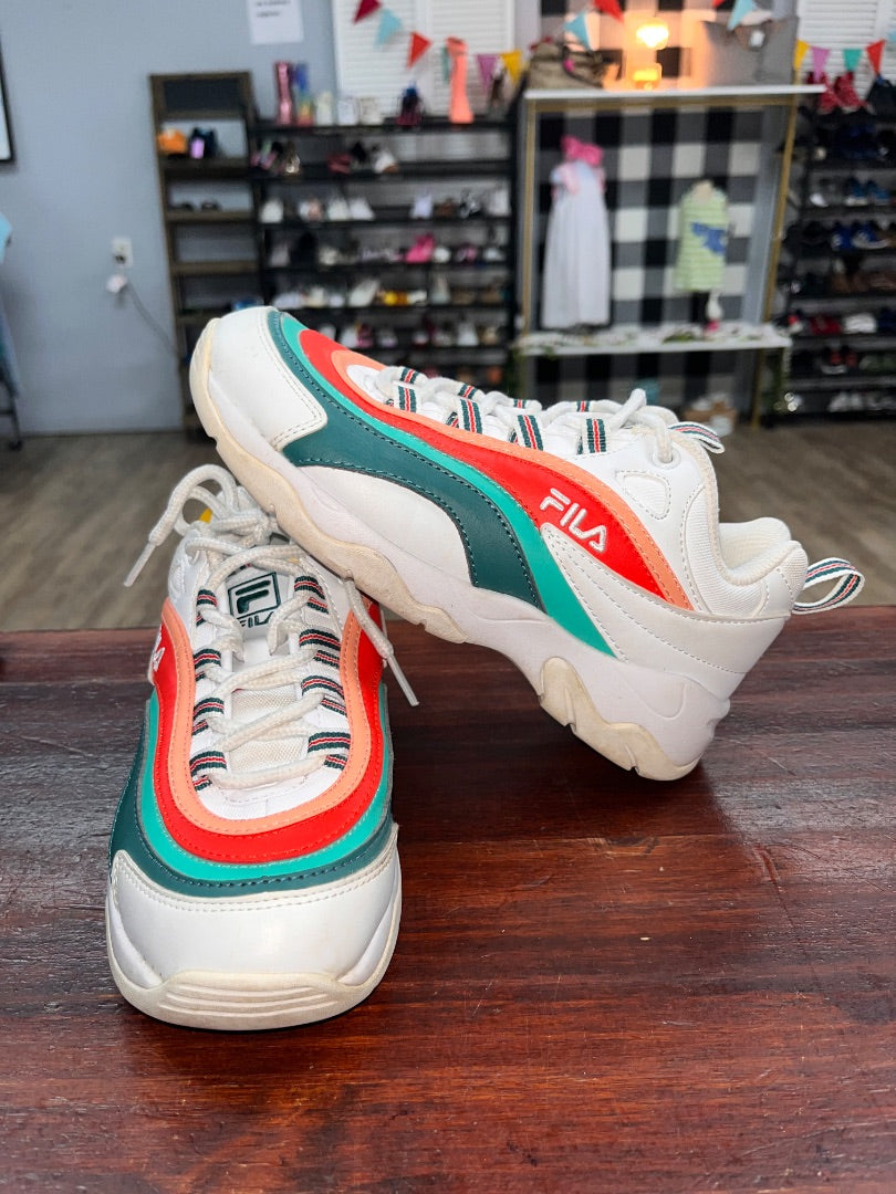 WHITE/CORAL/TEAL FILA COLOR STRIPE SNEAKERS, SHOES A6
