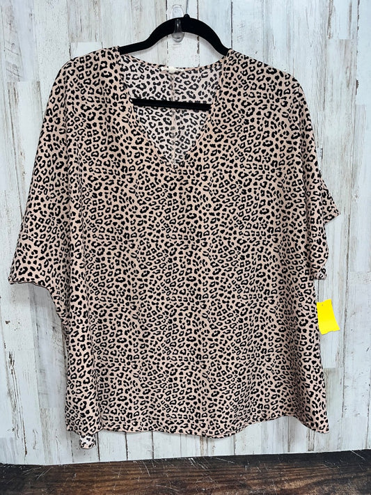 TAN JODIFL CHEETAH V NECK BLOUSE, LADIES S