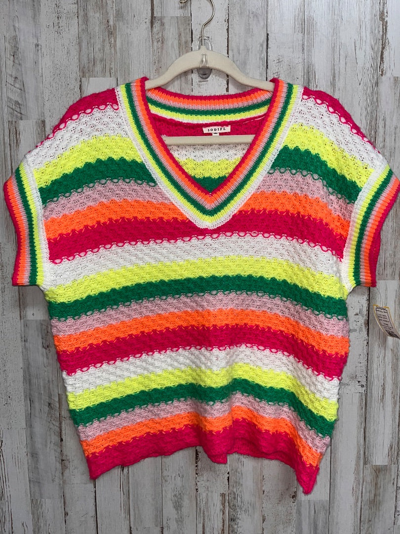 NEON JODIFL STRIPE KNIT V NECK, LADIES M