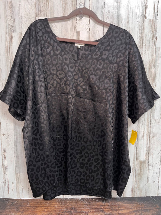 BLACK JODIFL LEOPARD SILKY V NECK TOP, LADIES M