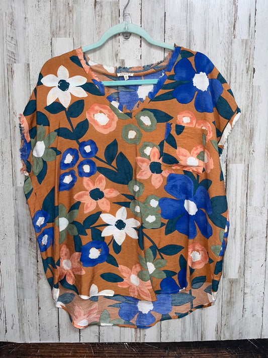 BROWN JODIFL RAW EDGE FLORAL POCKET TOP, LADIES M