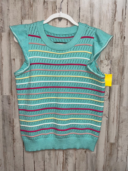 TEAL  KNIT STRIPE TOP, LADIES M