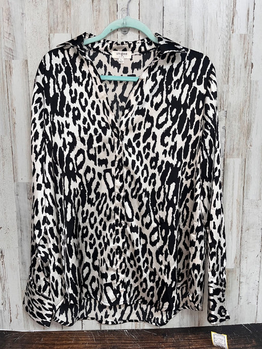 IVORY/BLACK UMGEE CHEETAH SILKY BUTTON UP, LADIES L