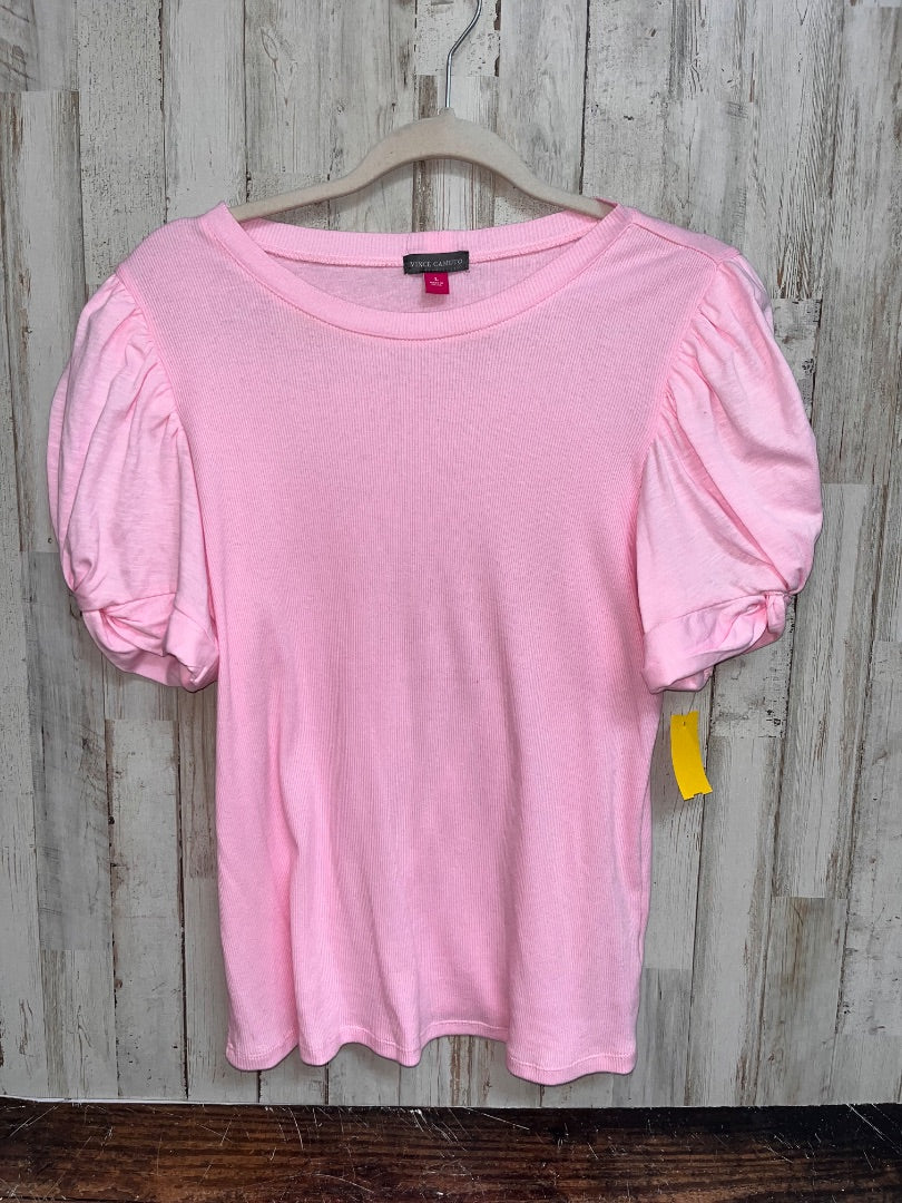 PINK VINCE CAMUTO PUFF SLEEVE RIBBED TOP, LADIES L