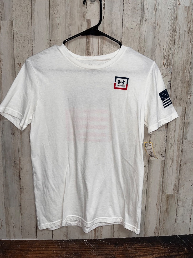 WHITE/NAVY/RED UNDER ARMOUR FREEDOM TEE, BOY 14/16