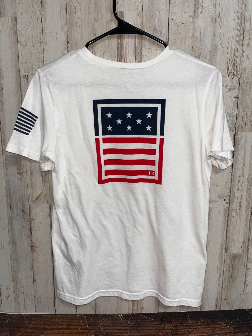 WHITE/NAVY/RED UNDER ARMOUR FREEDOM TEE, BOY 14/16