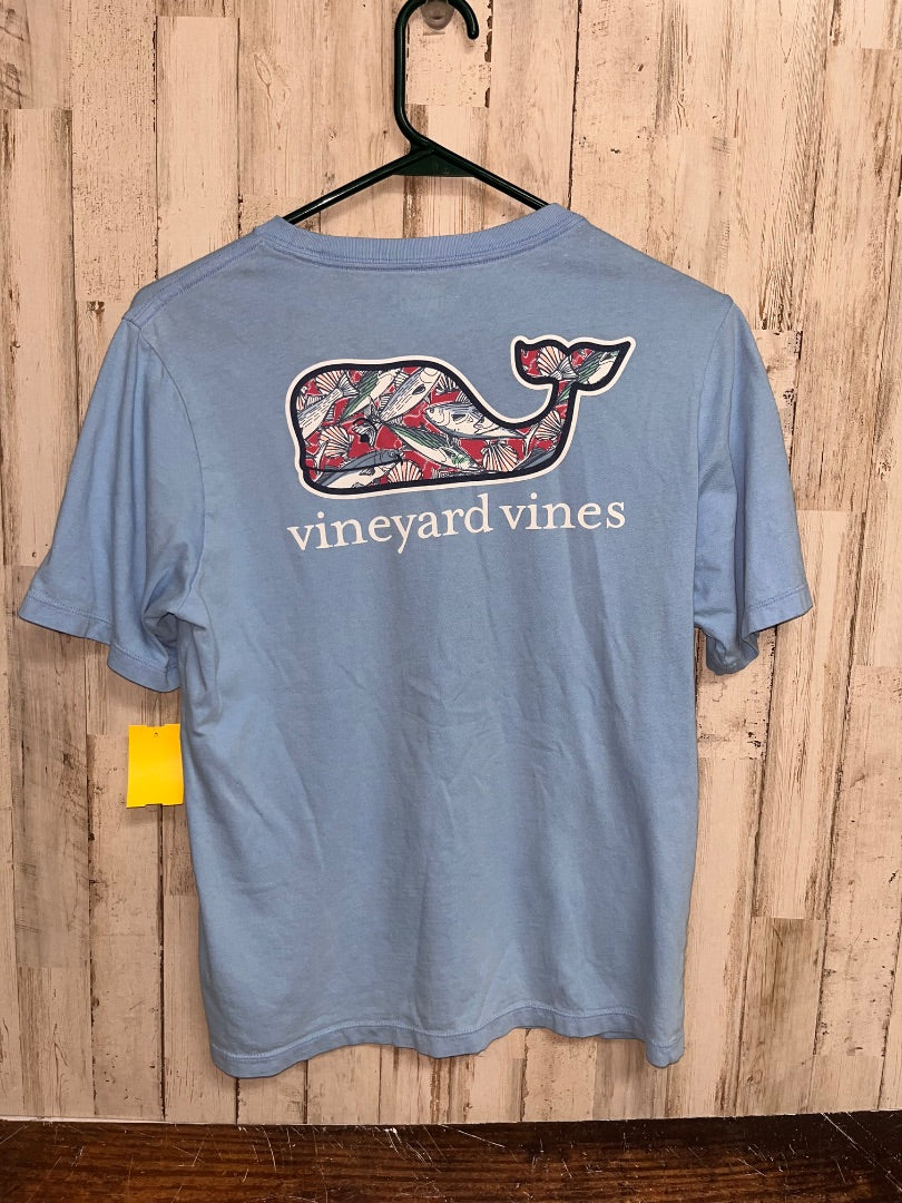 BLUE VINEYARD VINES FISH PRINT LOGO TEE, BOY 16