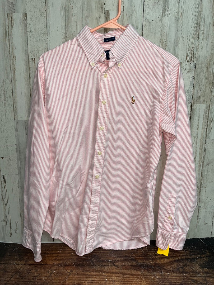 PINK/WHITE RALPH LAUREN STRIPE BUTTON UP, BOY 12