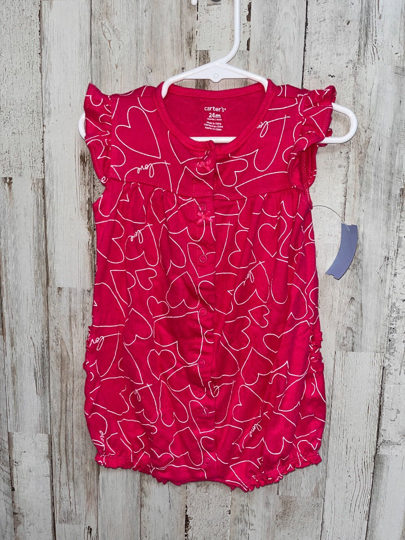 PINK CARTERS HEART PRINT ROMPER, GIRL 24M
