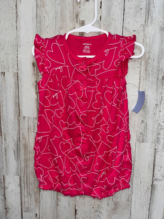 PINK CARTERS HEART PRINT ROMPER, GIRL 24M