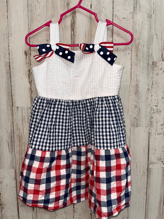 RED/WHITE/BLUE BONNIE BABY PATRIOTIC PRINT GINGHAM DRESS, GIRL 24M