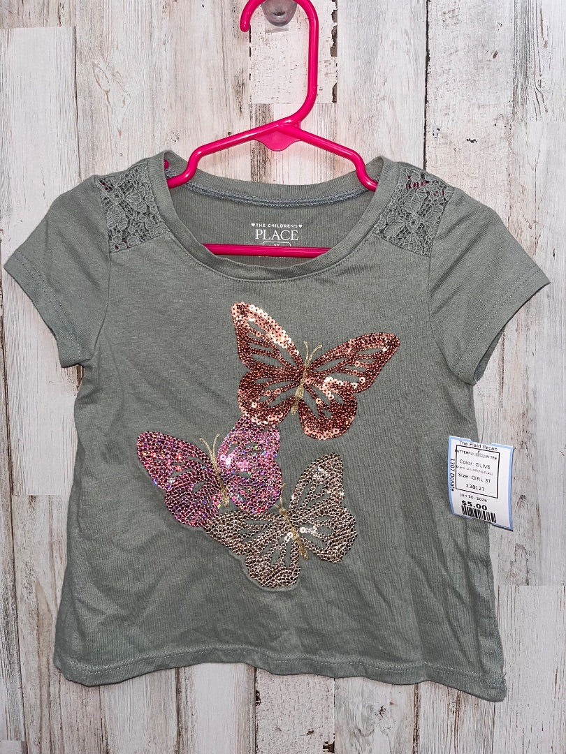 OLIVE CHILDRENS PLACE BUTTERFLY SEQUIN TEE, GIRL 3T