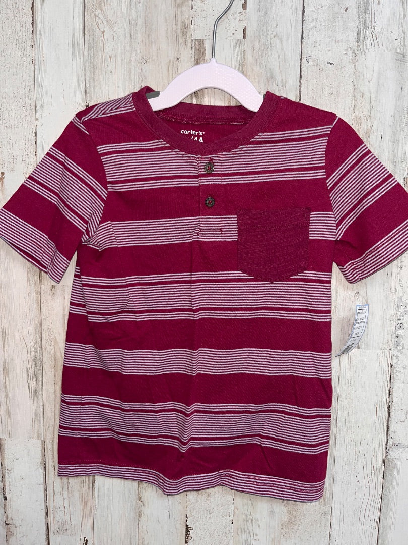 MAROON CARTERS STRIPE POCKET TEE, BOY 4T