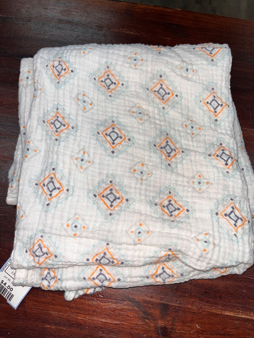 WHITE/ORANGE HB PRINTED MUSLIN BLANKET