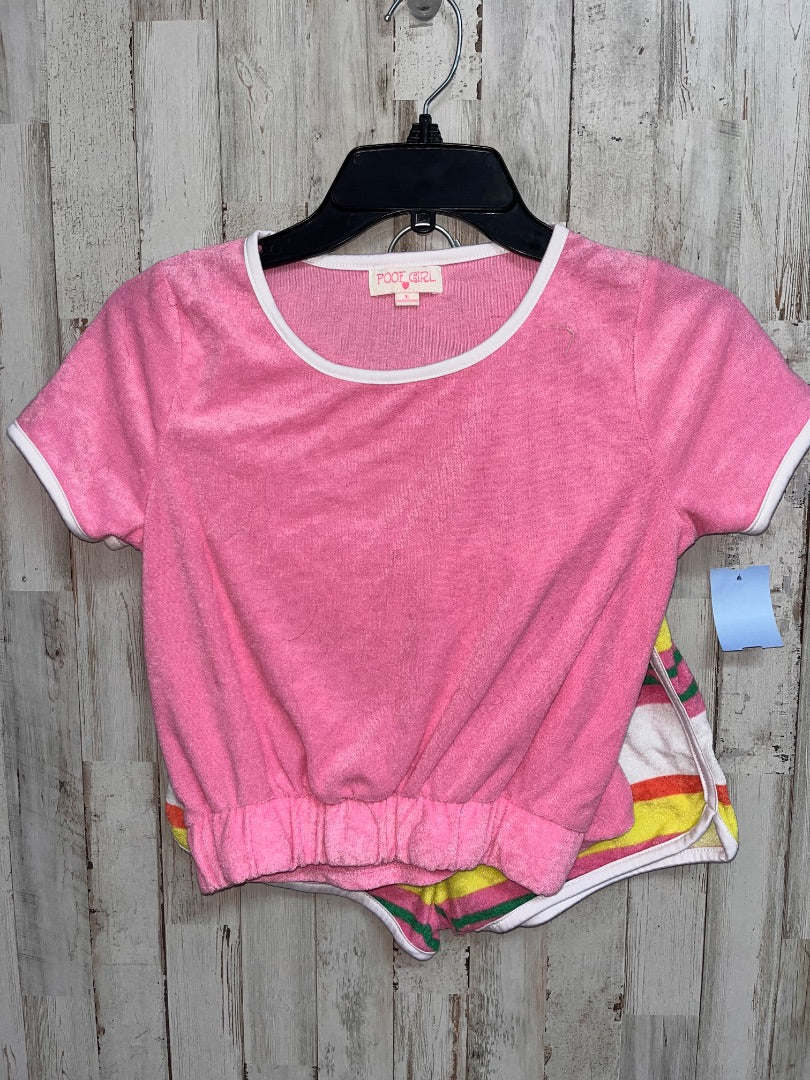 PINK POOF GIRL 2PC TERRY CLOTH STRIPE SET, GIRL 10/12