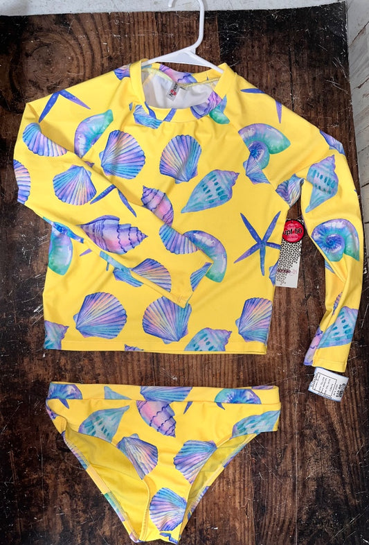 YELLOW KENSIE GIRL NEW SEASHELL 2PC SWIM, GIRL 14/16