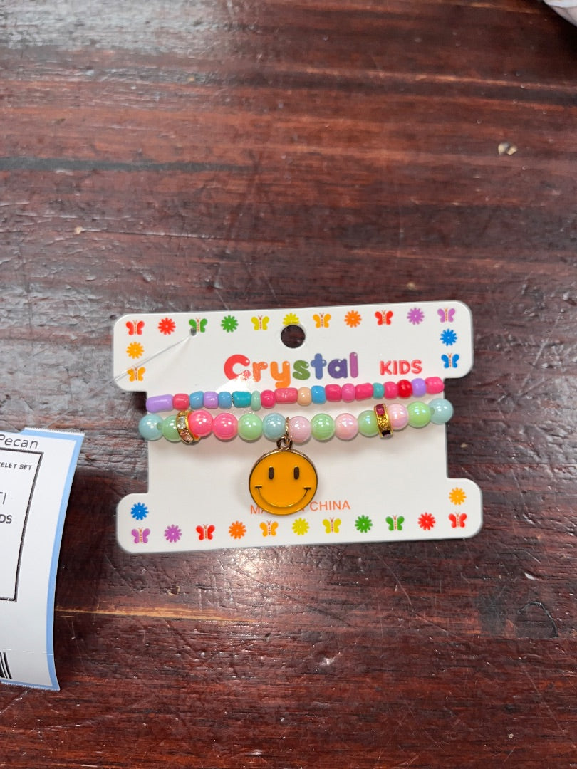 MULTI CRYSTAL KIDS NEW SMILEY BEADED BRACELET SET