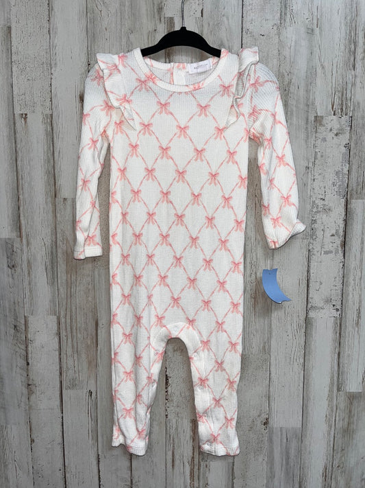 IVORY/PINK ANGEL DEAR BOW WAFFLE KNIT ROMPER, GIRL 12-18M