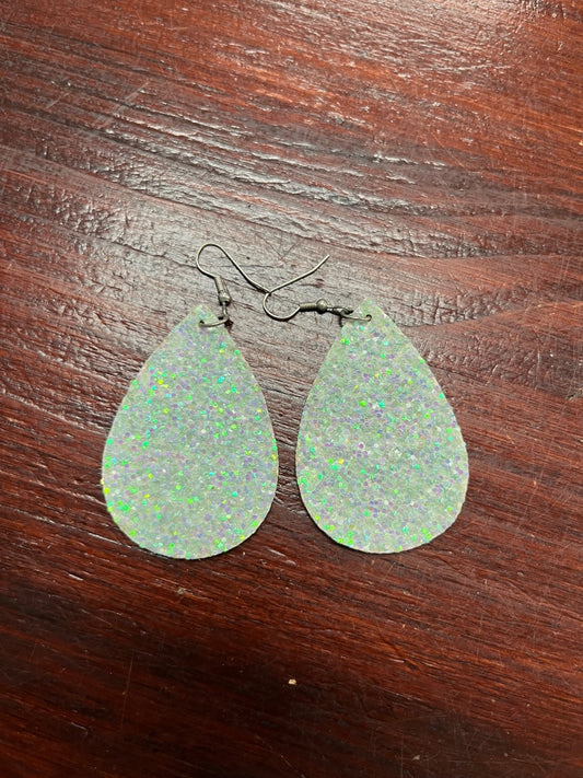 MINT  GLITTER TEARDROP LEATHER EARRINGS