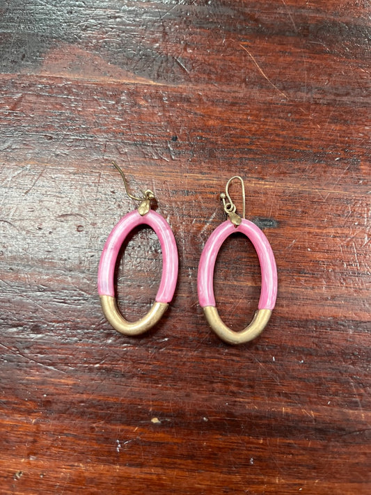 PINK/GOLD  OVAL DANGLE EARRINGS