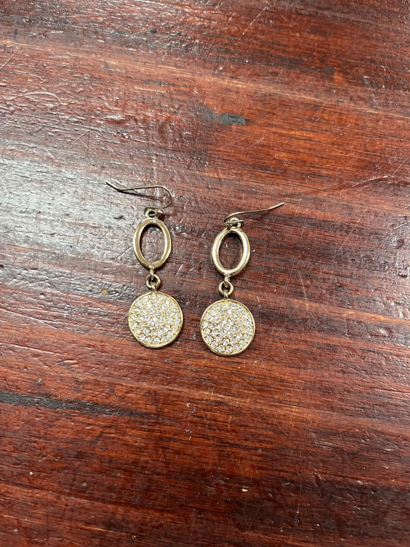 GOLD  OVAL/CIRLCE RHINESTONE DANGLE EARRINGS