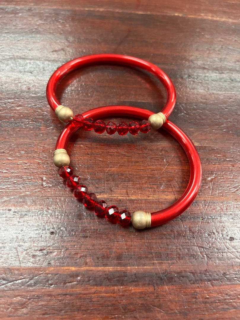 RED  2PC BEADED BANGLE SET