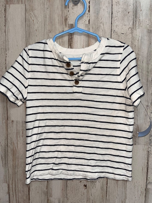 WHITE/NAVY OLD NAVY STRIPE BUTTON TEE, BOY 3T