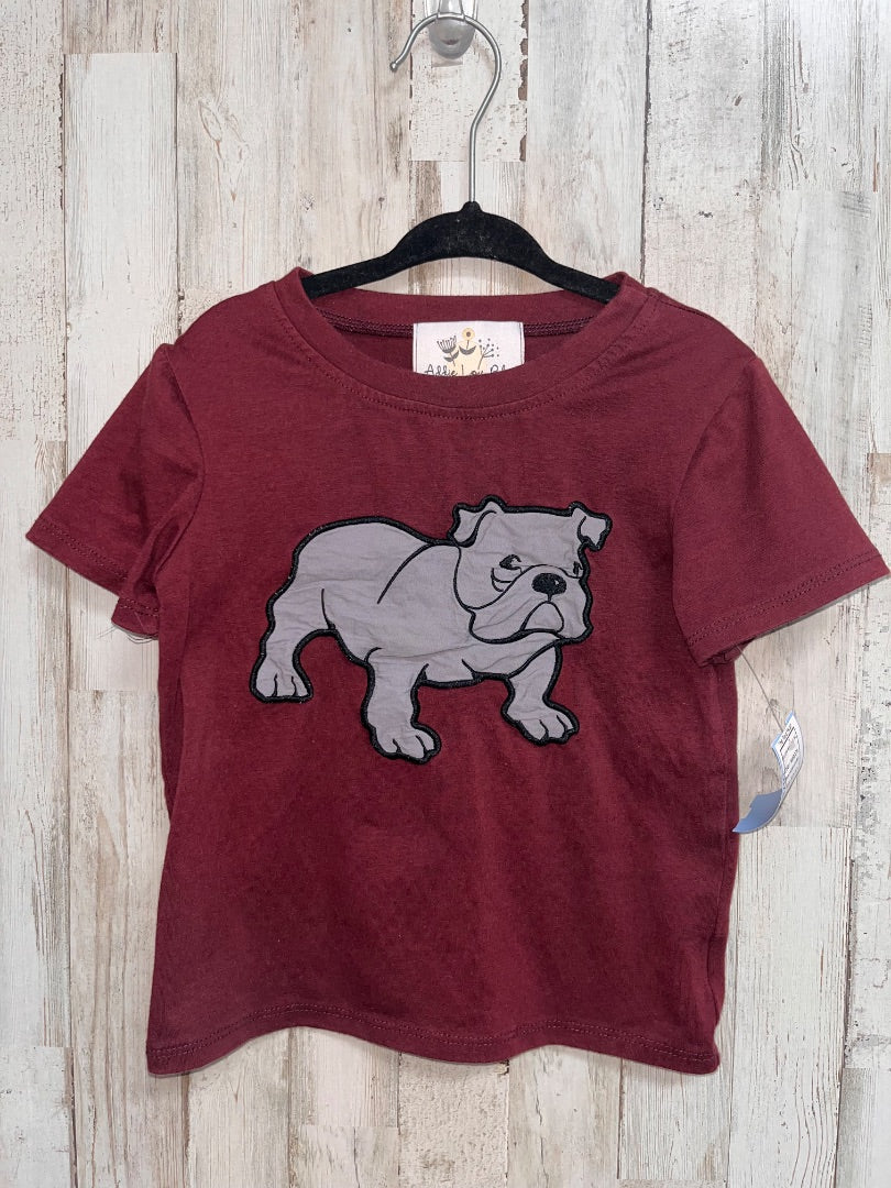 MAROON ADDIE LOU BLU BULLDOG APPLIQUE TEE, BOY 3T