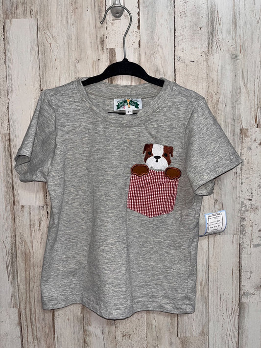 GREY SOUTHERN SMOCKS BULLDOG EMBROIDERED POCKET TEE, BOY 3T