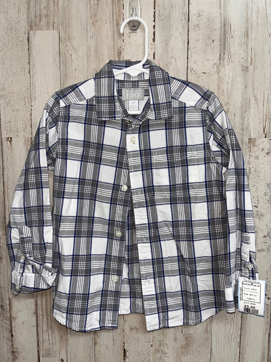 GREY CHILDRENS PLACE PLAID BUTTON UP, BOY 4T