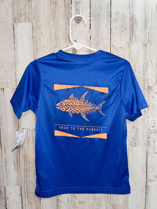 BRIGHT BLUE COLUMBIA FISH DRY FIT TEE, BOY 4/5