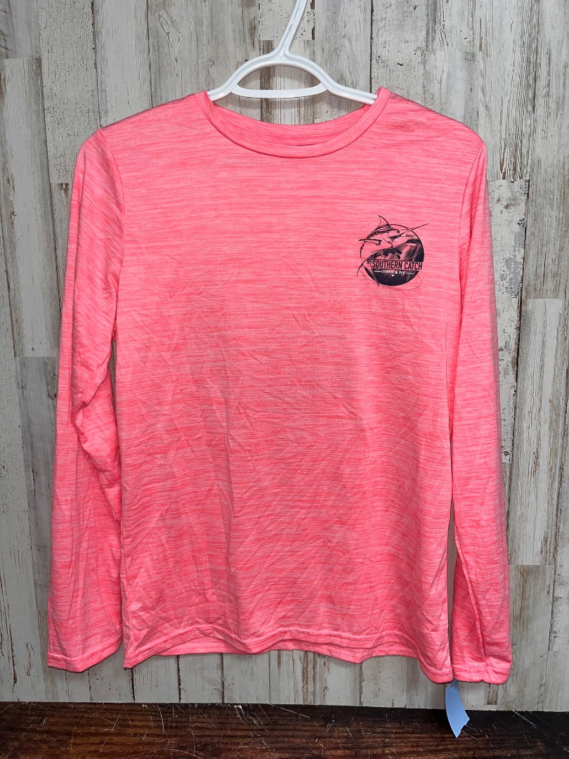 BRIGHT CORAL CROWN & IVY SOUTHERN CATCH LONG SLEEVE, BOY 14/16