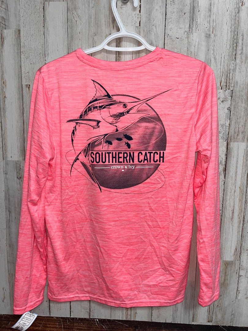 BRIGHT CORAL CROWN & IVY SOUTHERN CATCH LONG SLEEVE, BOY 14/16