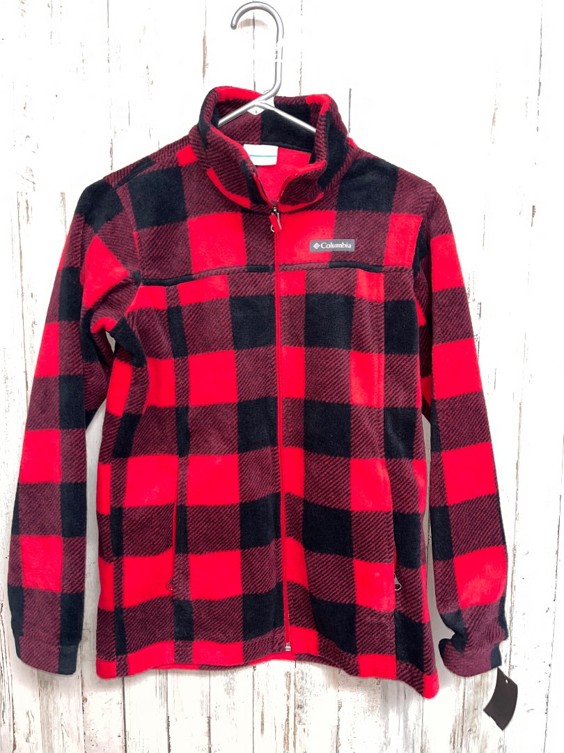 RED/BLACK COLUMBIA PLAID FLEECE ZIP JACKET, BOY 14/16