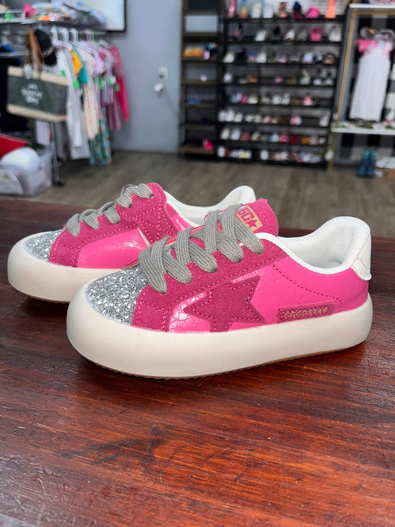 PINK GGGD NEW SUEDE GLITTER STAR SNEAKERS, SHOES 11.5