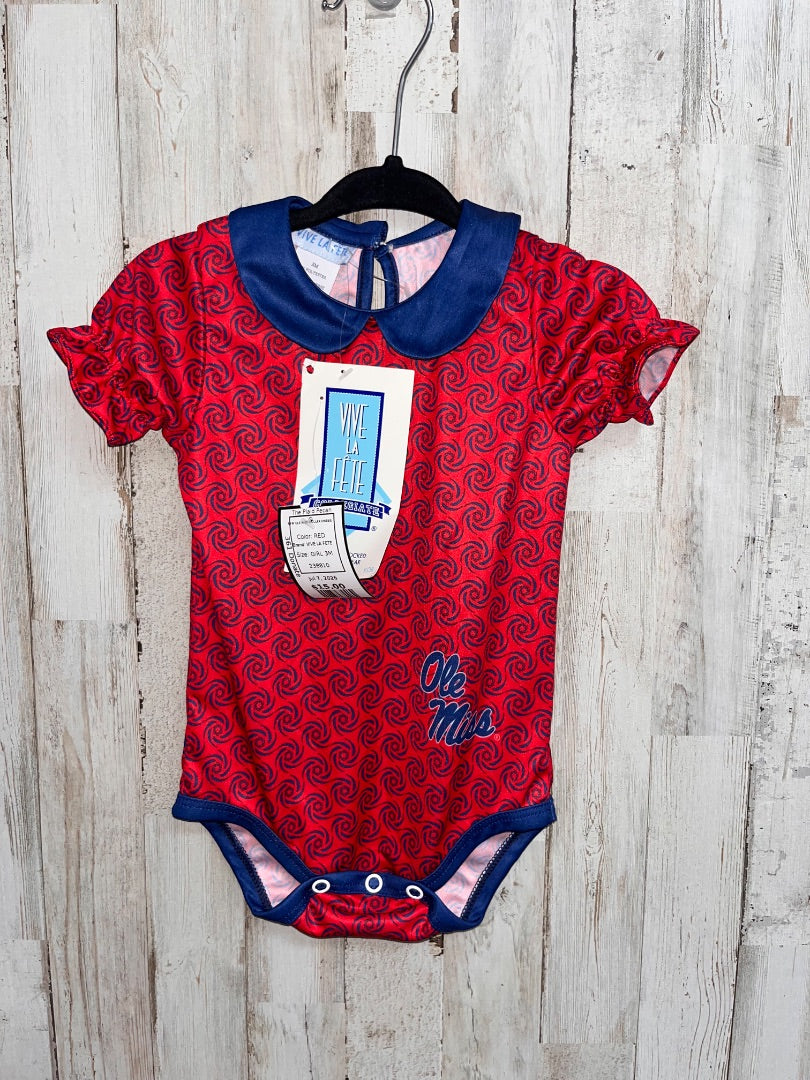 RED VIVE LA FETE NEW OLE MISS COLLAR ONESIE, GIRL 3M