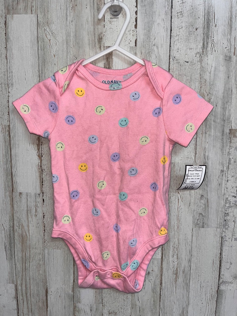 PINK OLD NAVY SMILEY ONESIE, GIRL 12-18M