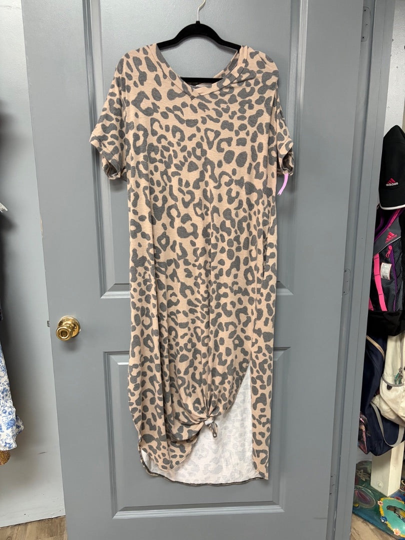 BROWN BOMBOM CHEETAH MAXI DRESS, LADIES L