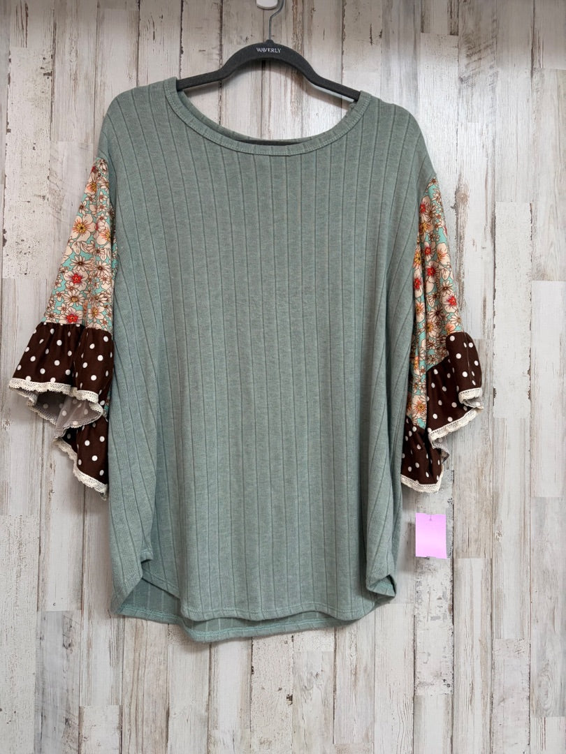 SAGE HONEY ME RIBBED FLORAL SLEEVE TOP, LADIES M