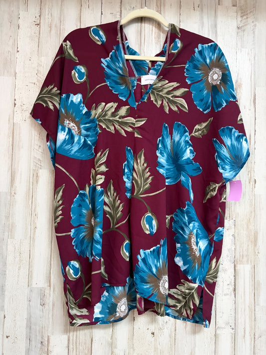 MAROON ADRIENNE SHEER FLORAL TOP, LADIES L