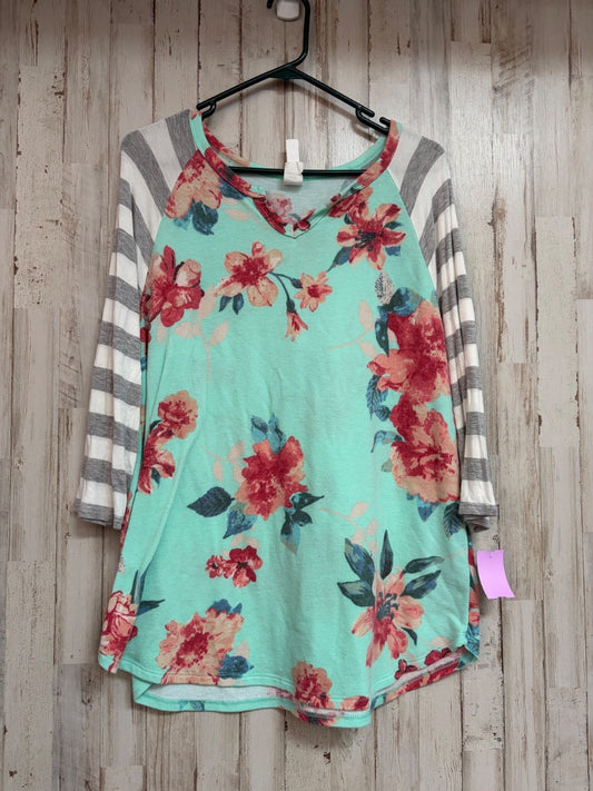 TEAL HONEY ME FLORAL VNECK TOP, LADIES L